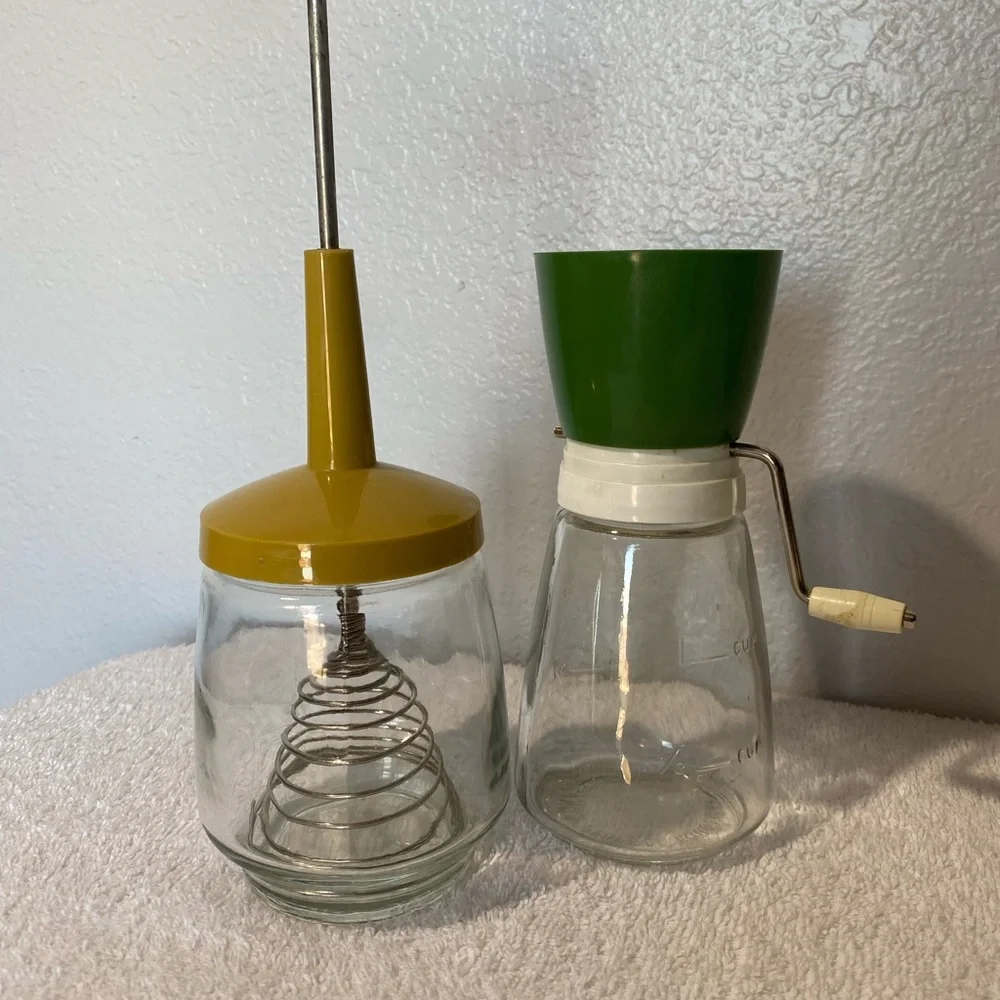 Retro Yellow and Green Glass Kitchen Tools Set